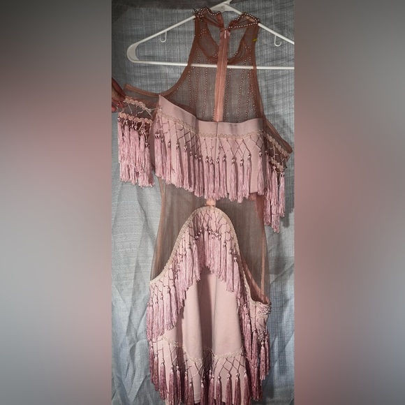 ✨NEW LUXURIOUS DESIGNER PINK PASTEL TASSEL FRINGE RHINESTONE MINI BIRTHDAY DRESS - Picture 5 of 10